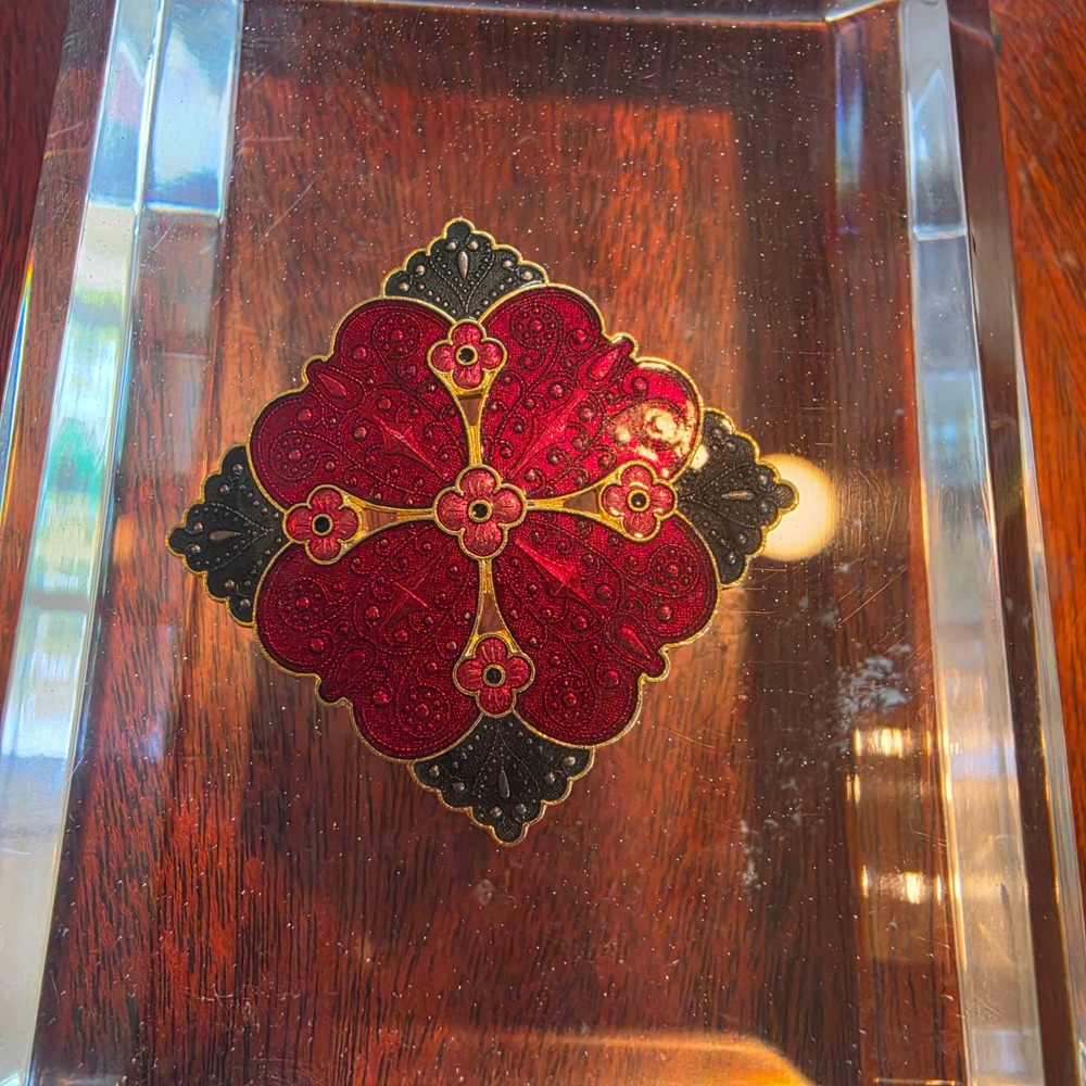 Vintage Fish Red Black Enamel Gold Tone Quatrefoil Pin Pendant Brooch